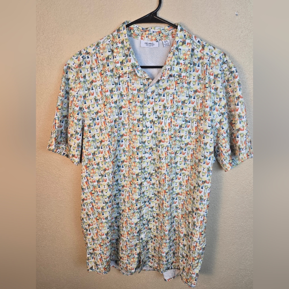 Projek Raw Cocktail Print Short Sleeve Button-Down Shirt Large (6478)